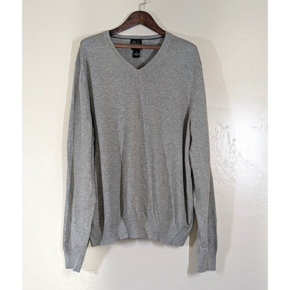 Jos A Banks Traveler Sweater Men XXL‎ Gray V-Neck Pullover Pima Cotton - Picture 1 of 8
